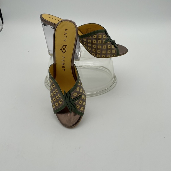 Katy Perry Green Yellow clear Acrylic Block Heel Pineapple  summer sandal 6 shoe - Picture 1 of 13